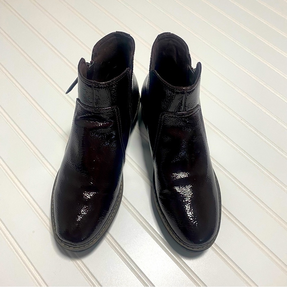 Clarks Airabell Zip Patent Leather Ankle Boots in Deep Wine - Picture 7 of 9